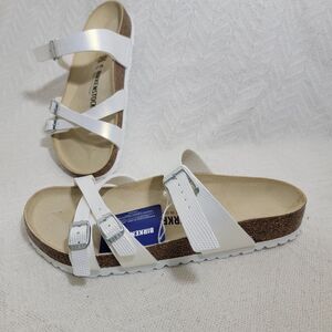 Birkenstock Franca Birko-flor Embossed Shiny White Sandal NWT Size 42 11
